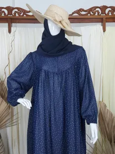 Gamis Dress Ceruty Baby Doll Polkadot Navy 2 navy_2