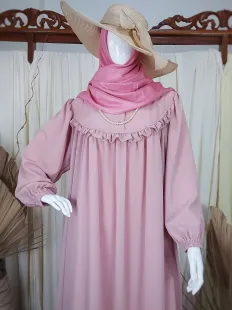 Gamis Dress Ceruty Baby Doll Polos Pink 2 pink_2