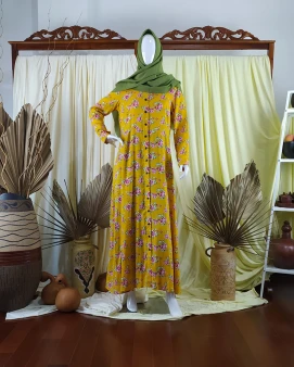 Daily Dress Rayon Flowers Mustard